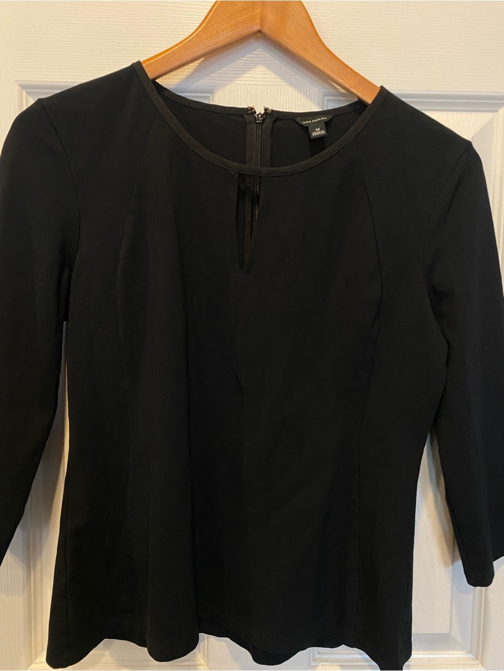 Ann Taylor Black Long Sleeve Keyhole Top with Crew Neck